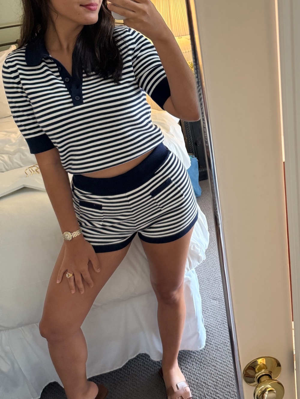 The Drop Striped Navy and White sweater Two-Piece Set